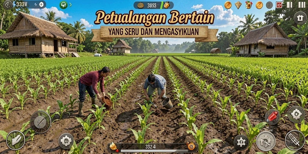 Tampilan gameplay seru dalam dunia bertani 333V.