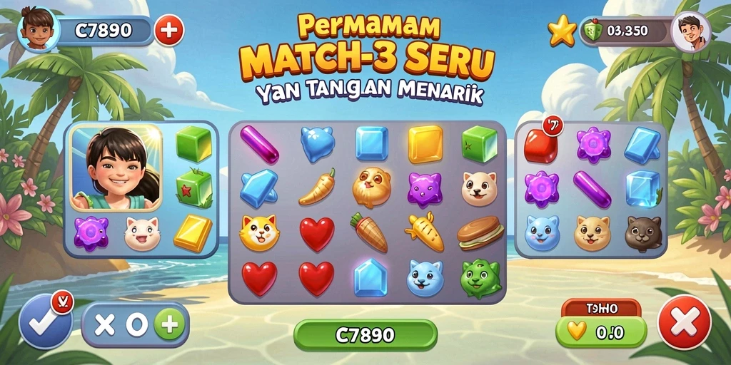 Screenshot gameplay C7890 menunjukkan kombinasi warna-warni yang menarik.