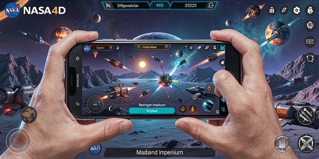 Tampilan gameplay menarik dengan pengelolaan luar angkasa yang intens.