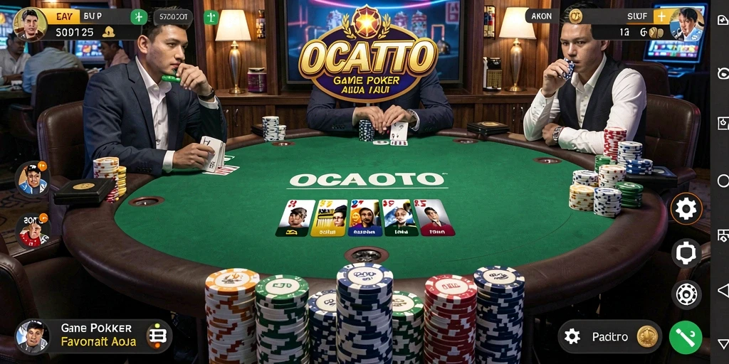 Screenshot OCATOTO menampilkan pemain bersaing dalam permainan poker yang mendebarkan.