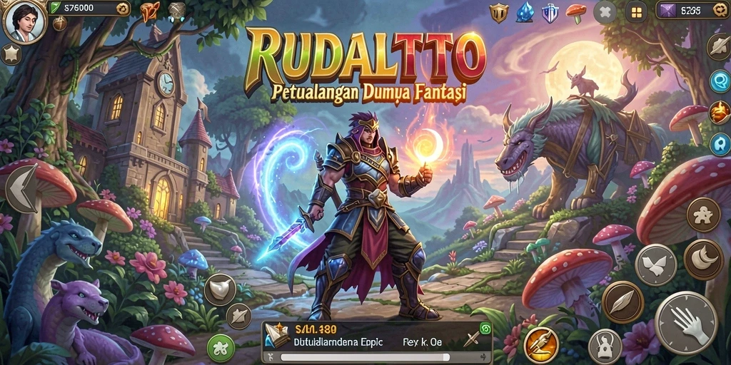 Tampilan gameplay RUDALTOTO menampilkan pertarungan epik dan eksplorasi dunia yang luas.